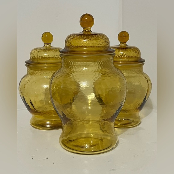 Vintage Amber Glass Canister Apothecary Jars Set of 3 - Picture 10 of 11